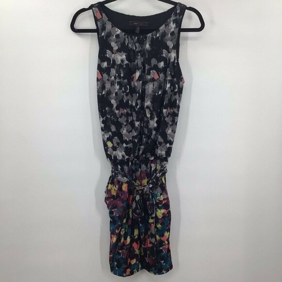 BCBGMaxazria Women's Sz XXS Multicolor Tie Front Drop Waist Sleeveless Dress - Picture 1 of 6